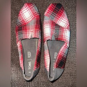 Toms Classic Slip-on Red & Black Plaid Shoes